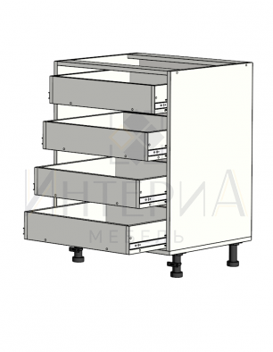 Тумба прямая 450x520x820, универсальная, без полок, 4 ящика