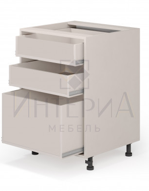 Тумба прямая 650x520x820, универсальная, без полок, 3 ящика с высоким нижним