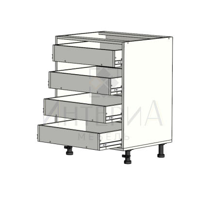 Тумба прямая 450x520x820, универсальная, без полок, 4 ящика