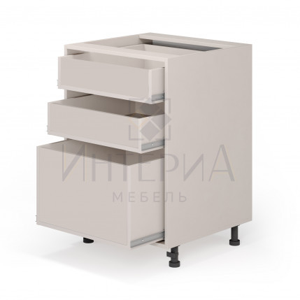 Тумба прямая 650x520x820, универсальная, без полок, 3 ящика с высоким нижним