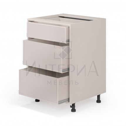 Тумба прямая 550x520x820, универсальная, без полок, 3 ящика с низким верхним